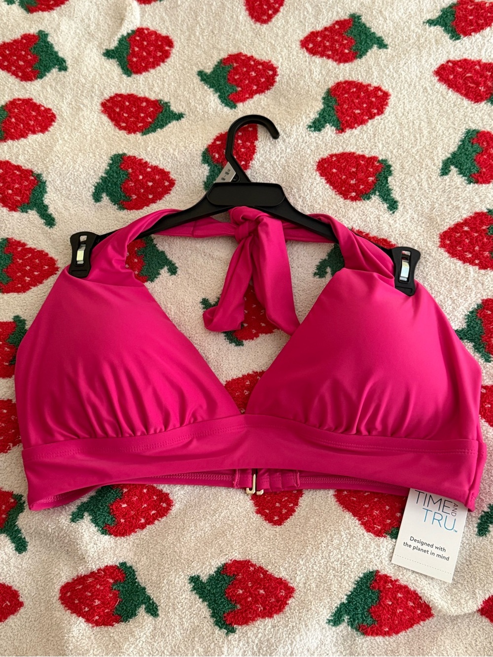 NWT Plus Size Bright Pink Halter Bikini Top